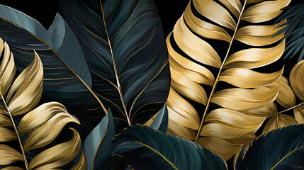 Tropical leaves gold and black
