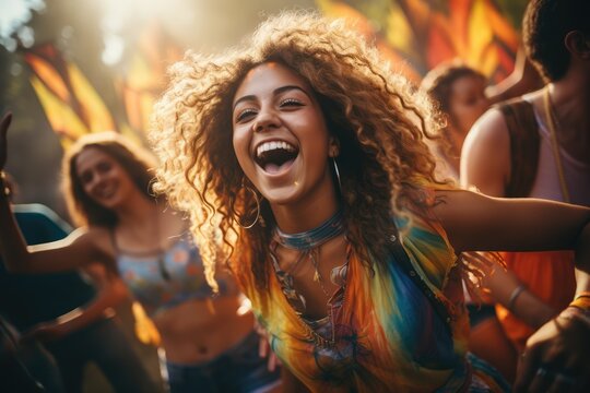 A group of young people dancing at a music festival - Fun and freedom - AI Generated