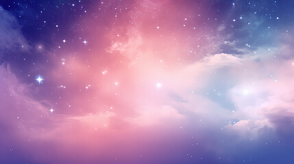 Fototapeta na wymiar Pink and purple watercolor space, colorful clouds and stars, stars glow. AI generated