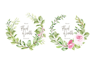 watercolor floral and leaves  wreath illustration