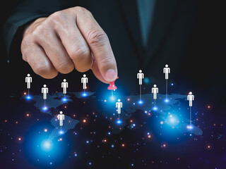 Business people pin in the selection of business target groups. Target customer, Buyer persona,...