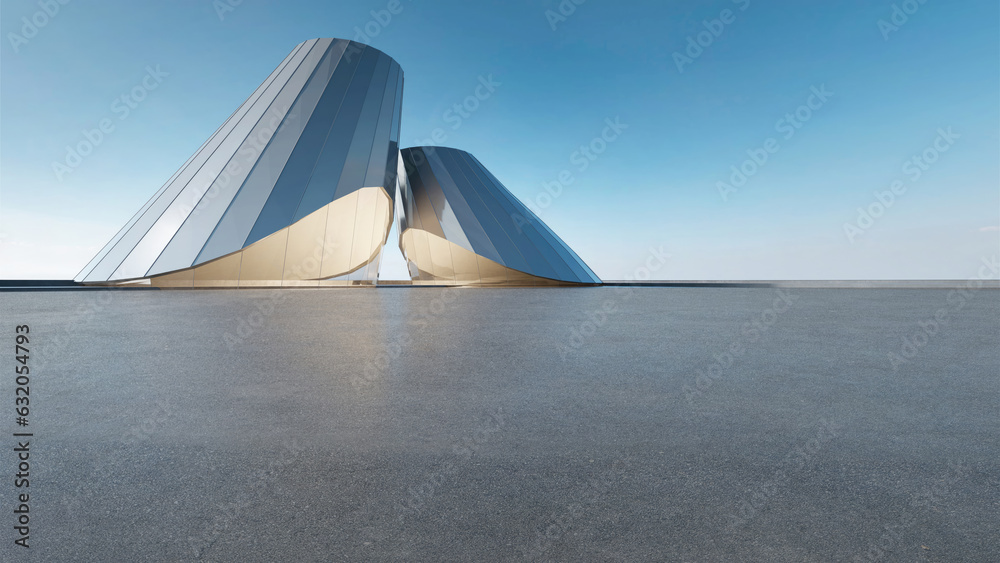 Poster 3d render of abstract futuristic architecture with empty concrete floor. Scene for car presentation.