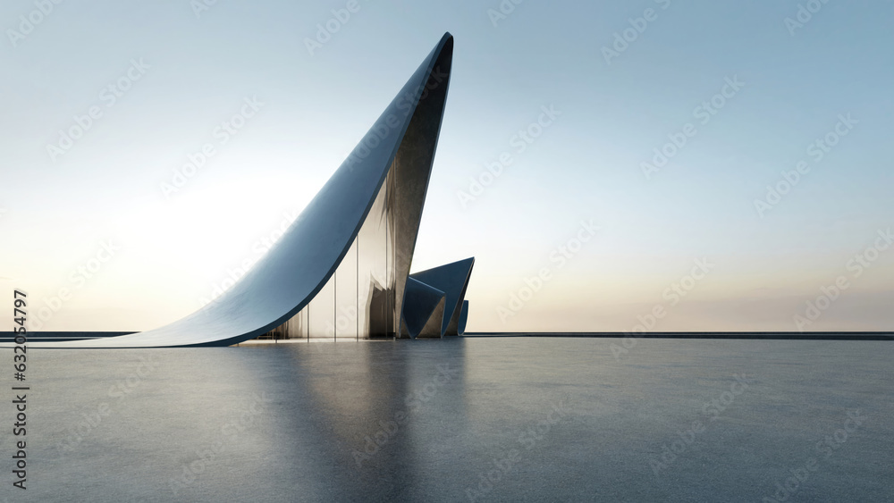 Leinwandbilder 3d render of abstract futuristic architecture with empty concrete floor. Scene for car presentation.
