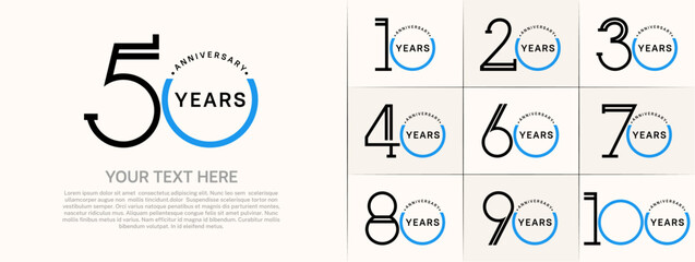set of anniversary logotype black and blue color for special celebration event