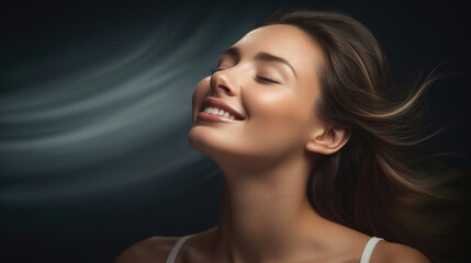 Fototapeta premium An image of a woman with her head tilted back and eyes closed an expression of absolute crossing her face as her freshly whitened