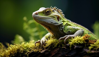 Obraz premium green lizard on a tree