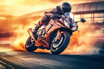 Obraz na płótnie Canvas Sport Motorcycles racing track on the road riding , Fast motion blur background , Created with Generative Ai