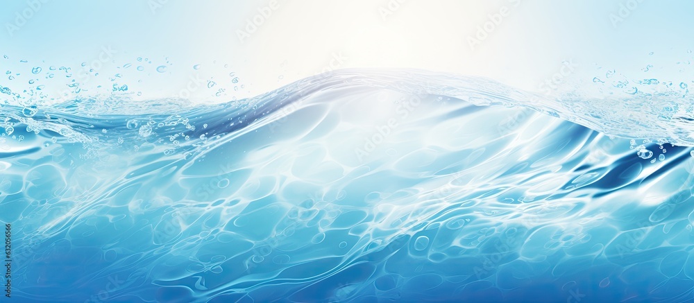 Poster A summer banner background with a texture of transparent blue water waves, featuring splashes and bubbles. The waves are illuminated by sunlight, creating a vibrant and refreshing image. copy space