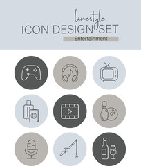 Linestyle Icon Design Set Entertainment
