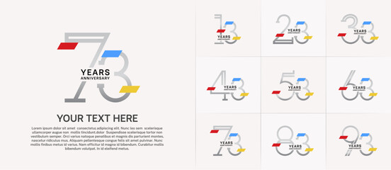 set of anniversary logotype silver color with colorful glitter for special celebration event