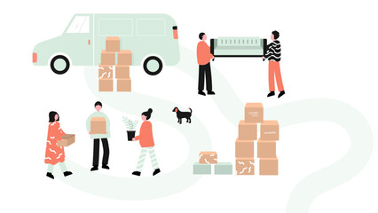 House move illustration. Set of people moving or leaving their homes 2d vector illustration concept for banner, website, illustration, landing page, flyer, etc. 