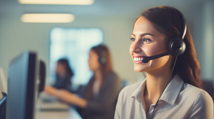 Happy and helpful customer service representative taking online call. Online Customer service 
