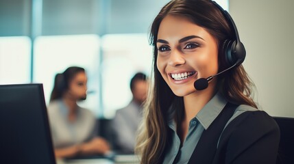Happy and helpful customer service representative taking online call. Online Customer service 