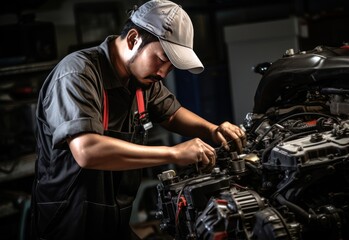 Fototapeta na wymiar Mechanic working in the car repair shop