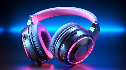 Fototapeta na wymiar Headphones on the purple and blue background. Genereative AI