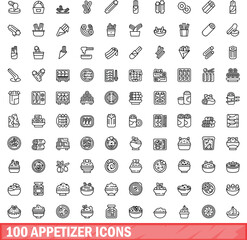 100 appetizer icons set. Outline illustration of 100 appetizer icons vector set isolated on white background