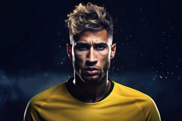 A portrait of a brazilian soccer player on a rainy afternoon