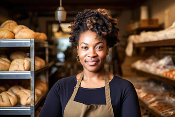 Portrait of black small business owner in her bakery. 