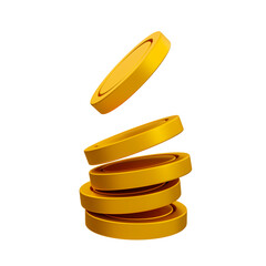 3d minimal money-saving concept. a pile of shiny coins. a stack of gold dollar coins. 3d illustration.