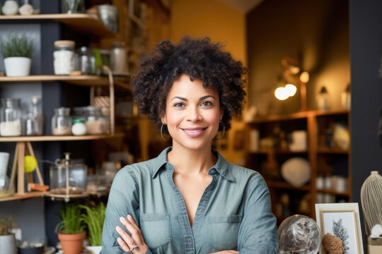 Portrait Of Black Small Business Owner In Her Home Decor Store. 