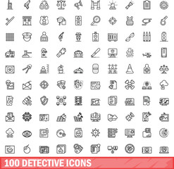 Fototapeta na wymiar 100 detective icons set. Outline illustration of 100 detective icons vector set isolated on white background