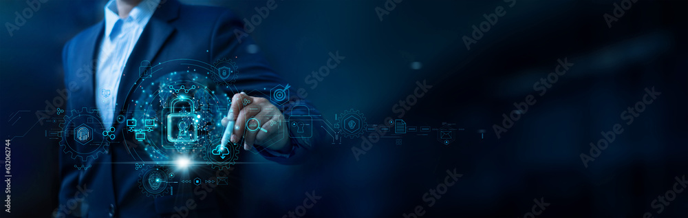 Poster Data security concept, Concerns over data privacy and cybersecurity will continue to escalate. investment in robust cyber security measures to protect their operations and customer data.