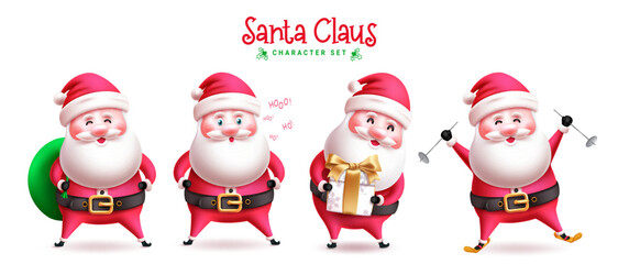 Christmas santa claus characters vector set design. Santa claus character for holiday season christmas and new year celebration. Vector illustration cartoon santa collection. 

