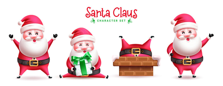 Christmas santa claus characters vector set design. Santa claus christmas character in happy, jolly and playful cartoon collection. Vector illustration mascot santa isolated in white.
