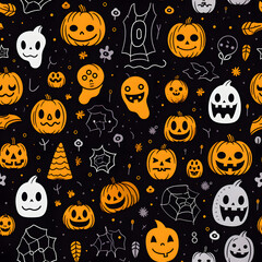 Spooky Halloween Doodle Seamless Pattern