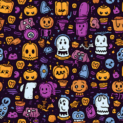 Spooktacular Halloween Doodle Seamless Pattern