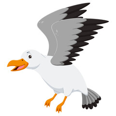 Cartoon cute smiling seagull flying. Vector illustration