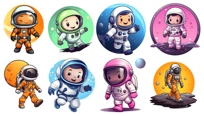 Obraz na płótnie Canvas cute Astronaut Clip Art Set, Sticker on isolated background, generated ai