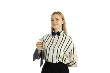 PNG, Young woman waitress isolated on white background