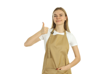 PNG, Young woman waitress isolated on white background