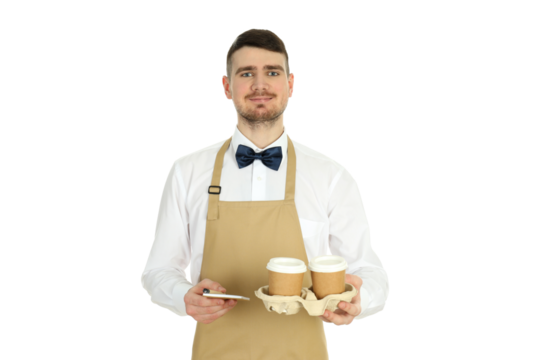 PNG, Young man waiter isolated on white background