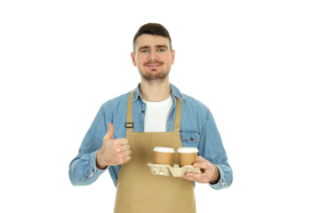 PNG, Young man waiter isolated on white background