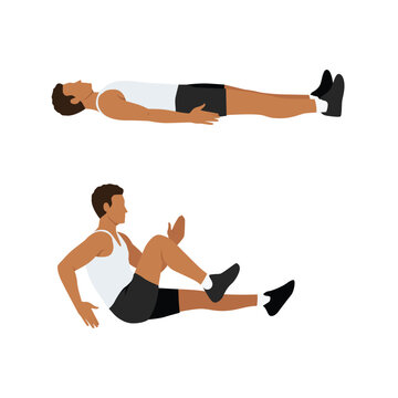 Man doing Sprinter crunch exercise. Flat vector illustration isolated on white background