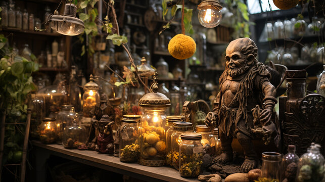 Goblin Market Delights: Stroll through a bustling goblin market, where creatures of all kinds trade enchanted trinkets, spellbound sweets, and whimsical wares under the glow of bew Generative AI