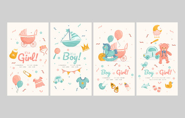 Baby gender reveal with doodle hand-drawn