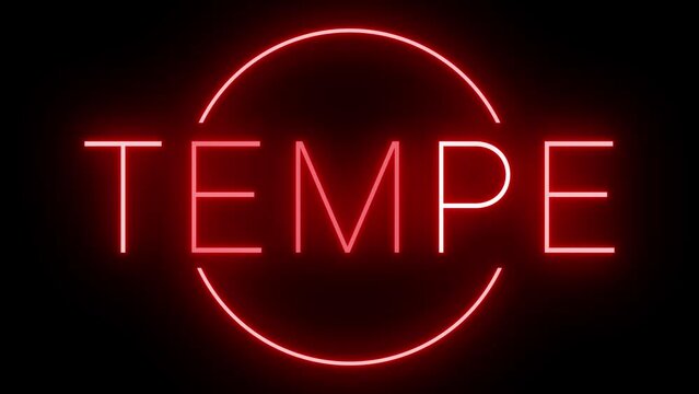 Red flickering and blinking neon sign for Tempe