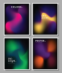 Colorful fluid gradient mesh background template copy space set. Smooth color gradation backdrop design for poster, banner, brochure, flyer, or magazine cover.