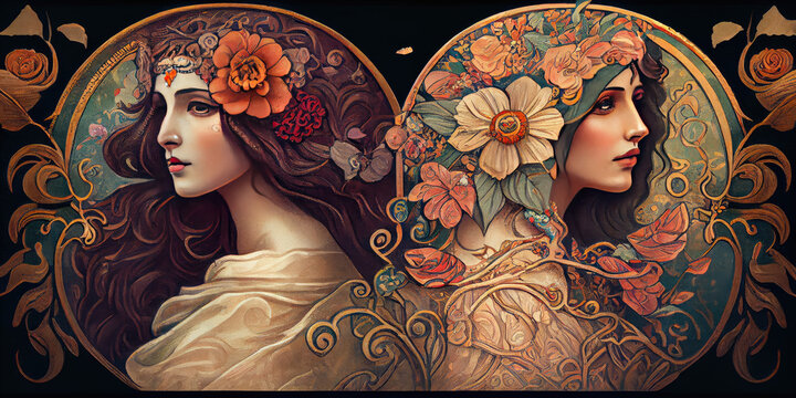 Abstract fantasy art of beautiful women