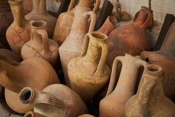Fototapeta na wymiar Ancient jugs and amphorae from Ancient Greece.