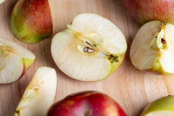 Sliced ripe apple of red color