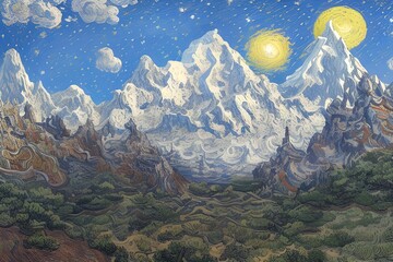 Wonderful ilustration of natural landscape with mountaint view
