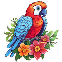 Obraz premium Parrot In A Flower Clipart Illustration