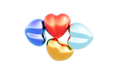 Color soft hearts on transparent back 3d render
