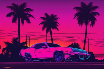 car on the neon beach generative ai