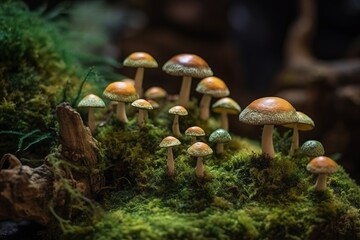 Fototapeta premium Several mushrooms nature. Generate Ai