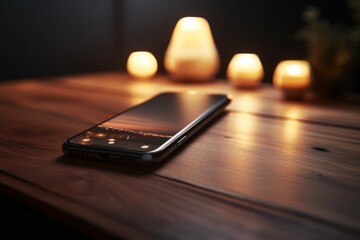 Smartphone on table lights. Generate Ai